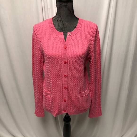 Jones New York Signature Cable Knit Cardigan Womens Size XL Pink Sweater Office - Picture 1 of 9